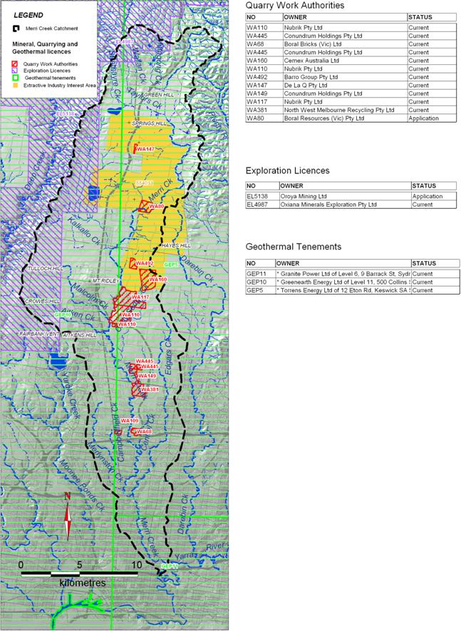 Mineral Quarrying and Geothermal licences in the Merri Catchment