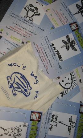 Students drew local animals in a competition to go on this cotton bag.  This was part of a Say 'no' to plastic bags project in Reservoir