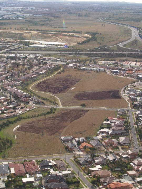Aerial photo of Ngarri-djarrang Grassland in May 2009.  Courtesy J. Booth Aerial Ngarri in 2009 post burns by J. Booth